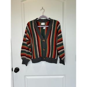 NWOT Lush Green and Red Retro Striped Cardigan Size Small